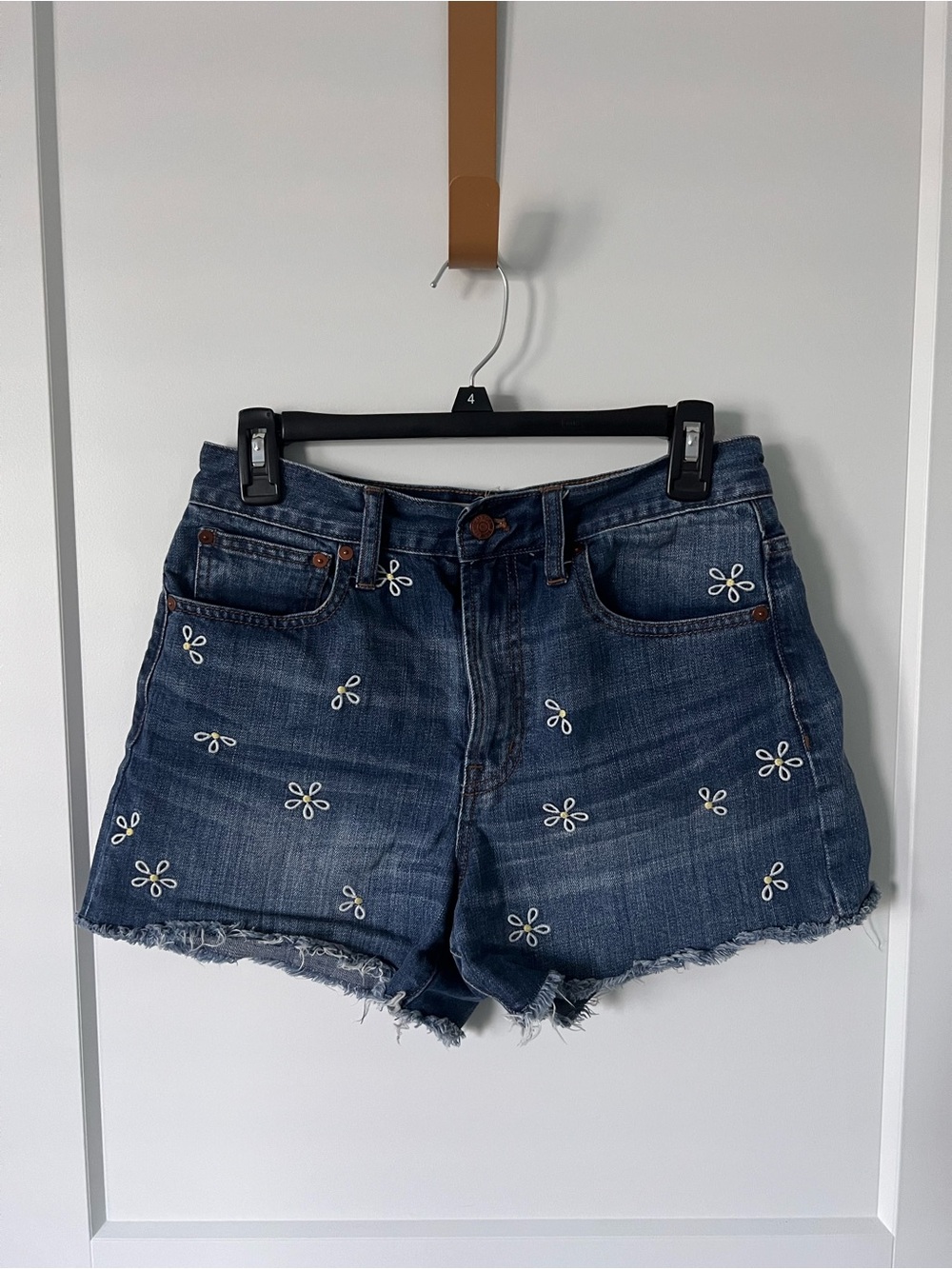 Madewell Dark Blue Embroidered Daisy Denim Shorts